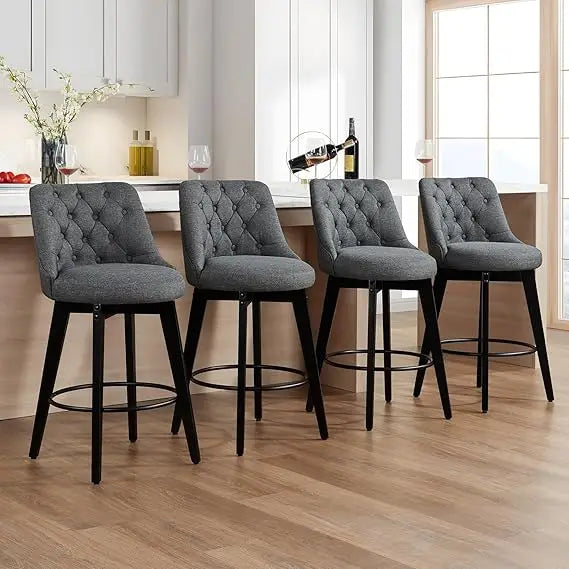 Swivel Bar Stools Set of 4, Linen Counter Height Bar Stool with Back, Upholstered Bar Stools for Kitchen Island, Dining, Cafe