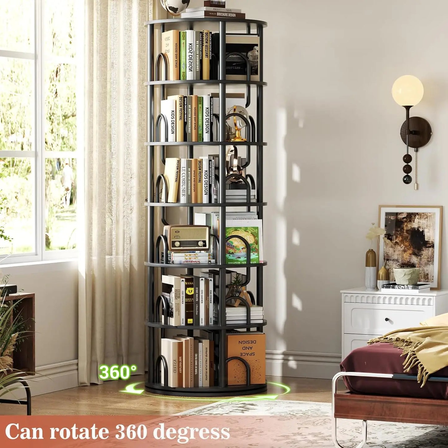 6-Tier Rotating Bookshelf Tower