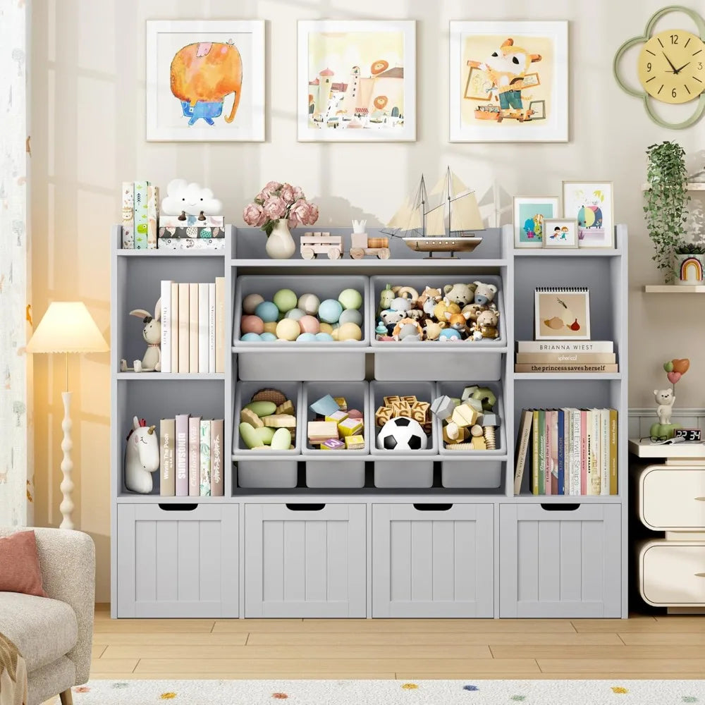 Kids Bookshelf Playroom Storage Cabinet