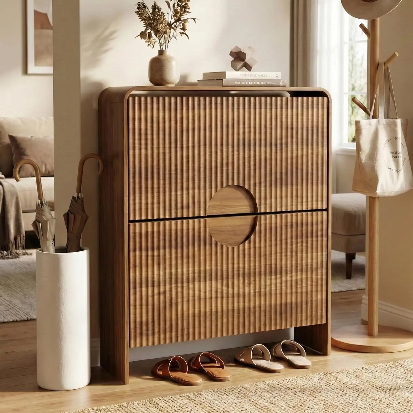Narrow Shoe Cabinet for Entryway Doors