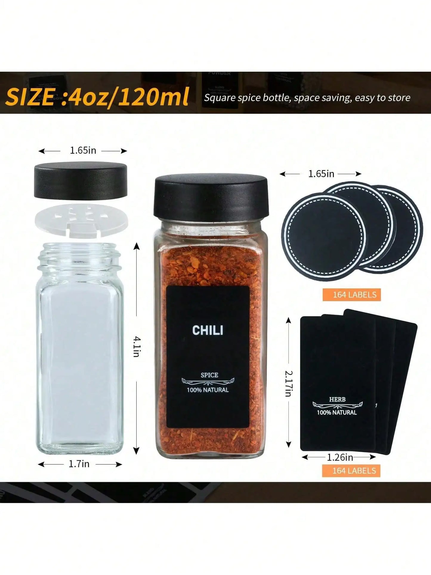 4oz Glass Spice Jars (12PCS)
