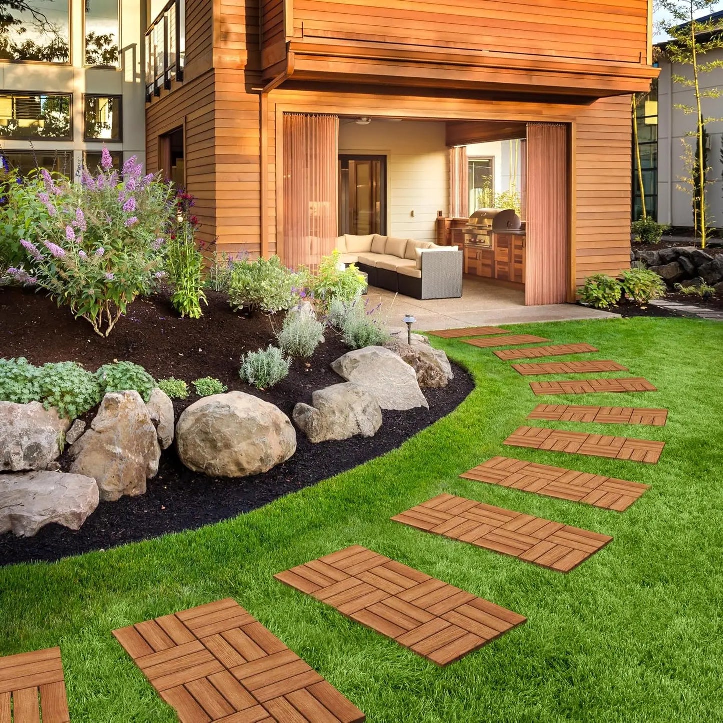 108pcs Hardwood Interlocking Patio Deck Tiles