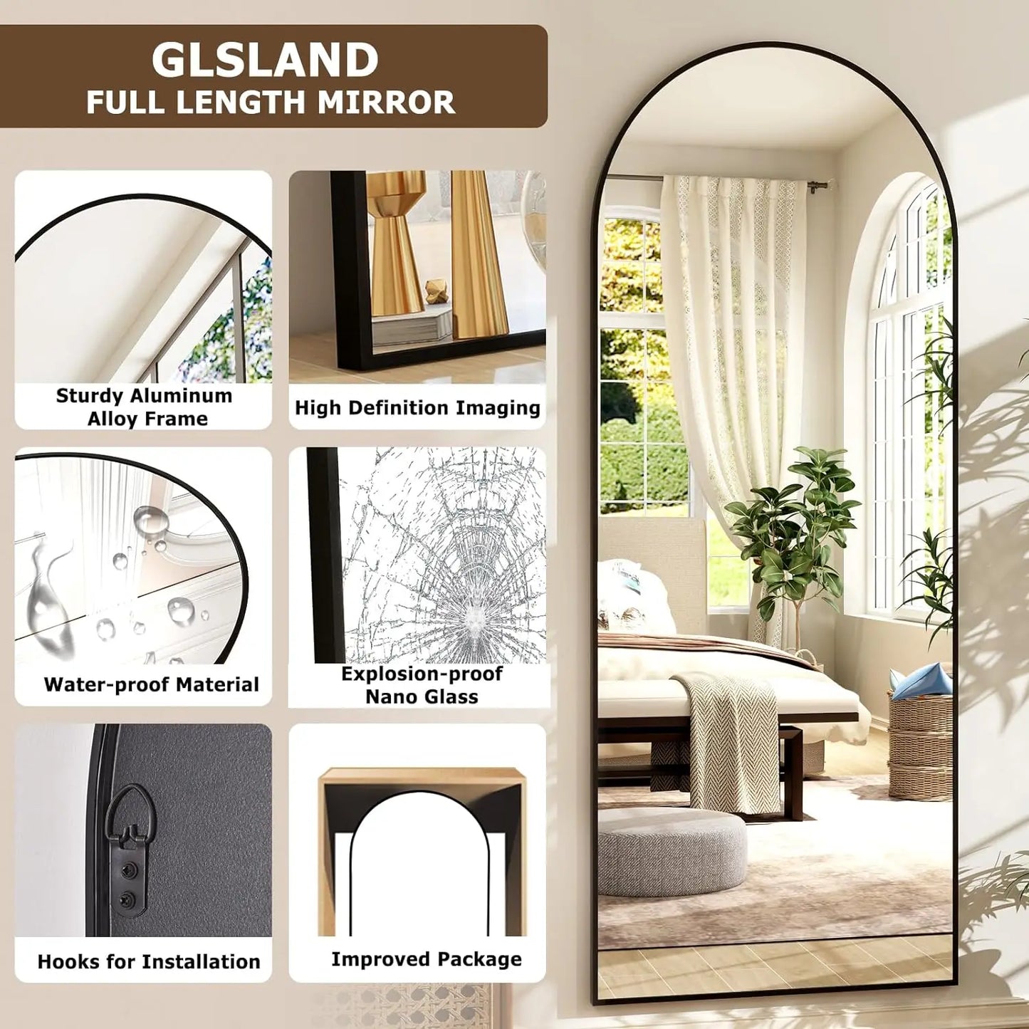 21x64 inch Arched Full Length Mirror