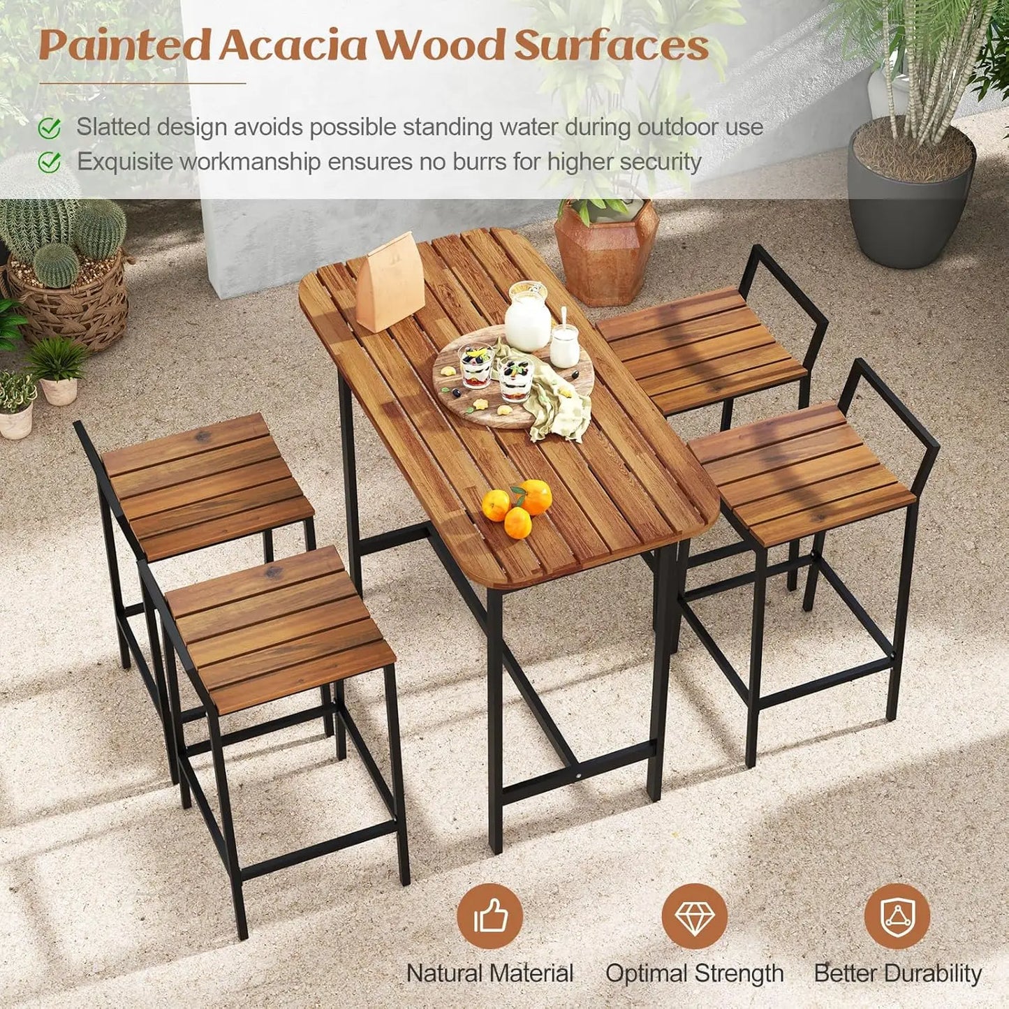 Table Set for 4 with Metal Frame & Footrest