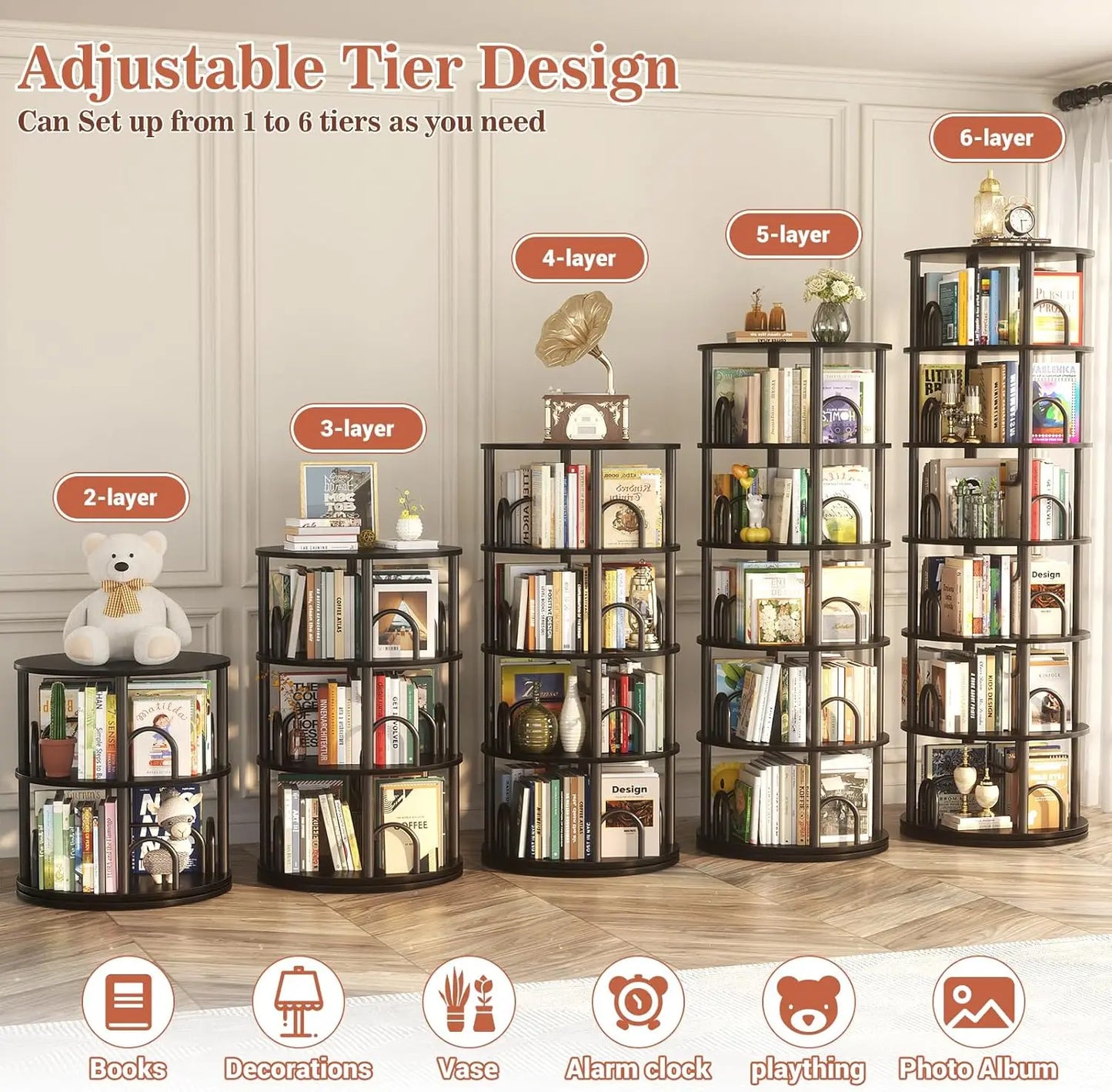 6-Tier Rotating Bookshelf Tower