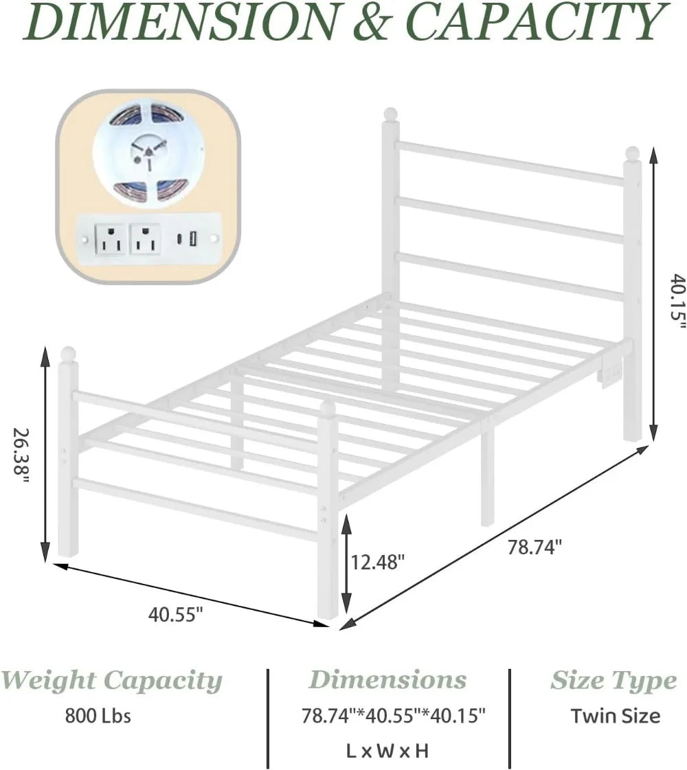 Twin Size Bed Frame with LED Lights