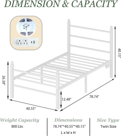 Twin Size Bed Frame with LED Lights