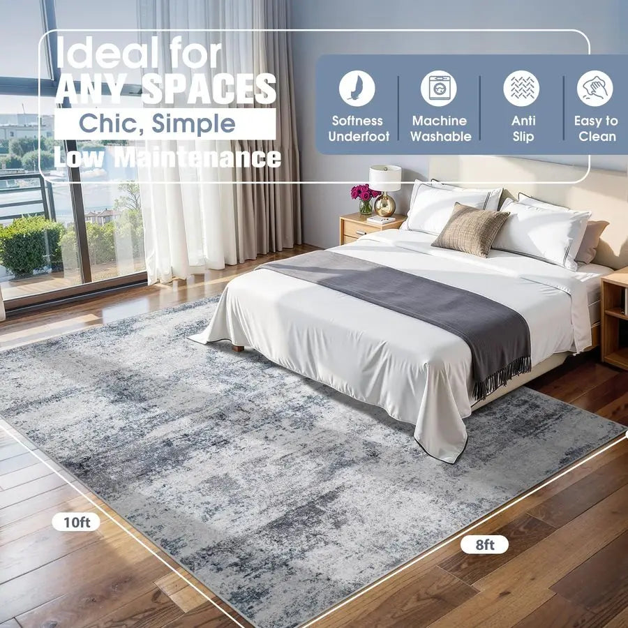 8x10 Area Rugs for Living Room Rug Washable Abstract Large Rug for Dining Room Bedroom Carpet Non Slip 8 by 10 Indoor Modern Nu