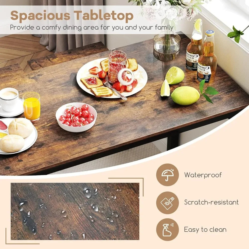 Dining Table Set for 4, Rectangular Wood Dining Table with Bench & 2 Stools, Industrial Kitchen Table Set, Space-Saving Dinette