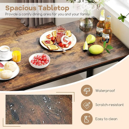 Dining Table Set for 4, Rectangular Wood Dining Table with Bench & 2 Stools, Industrial Kitchen Table Set, Space-Saving Dinette