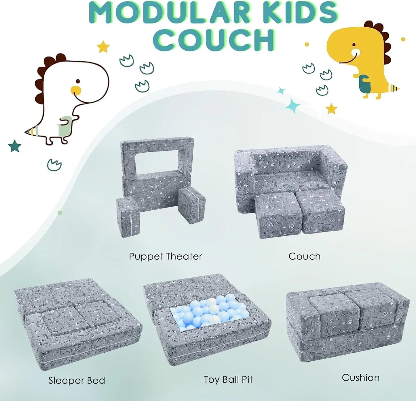 Dinosaur Modular Kids Play Couch Set