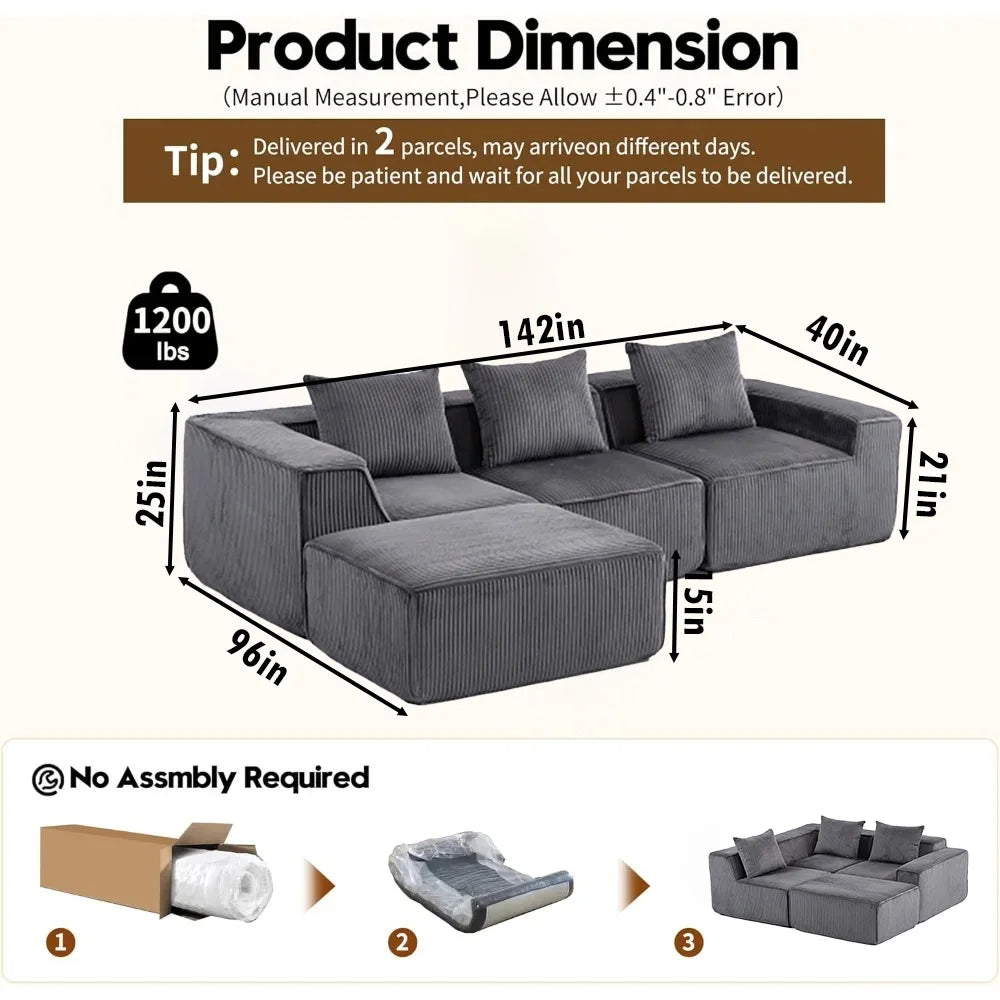 Sectional boneless Couch withModern Sofa with  Upholstered Couches for Room
