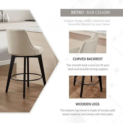 Swivel Bar Stools Set of 4, Linen Counter Height Bar Stool with Back, Upholstered Bar Stools for Kitchen Island, Dining, Cafe