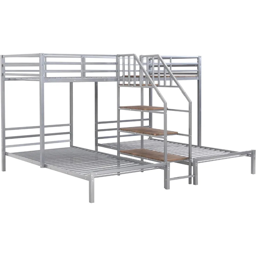 Twin Over Twin Bunk Beds for 3, Triple Bunk Bed for 3 with Guardrails, Ladder & Upper-Bed Platform, for Children, Teens, Adults,
