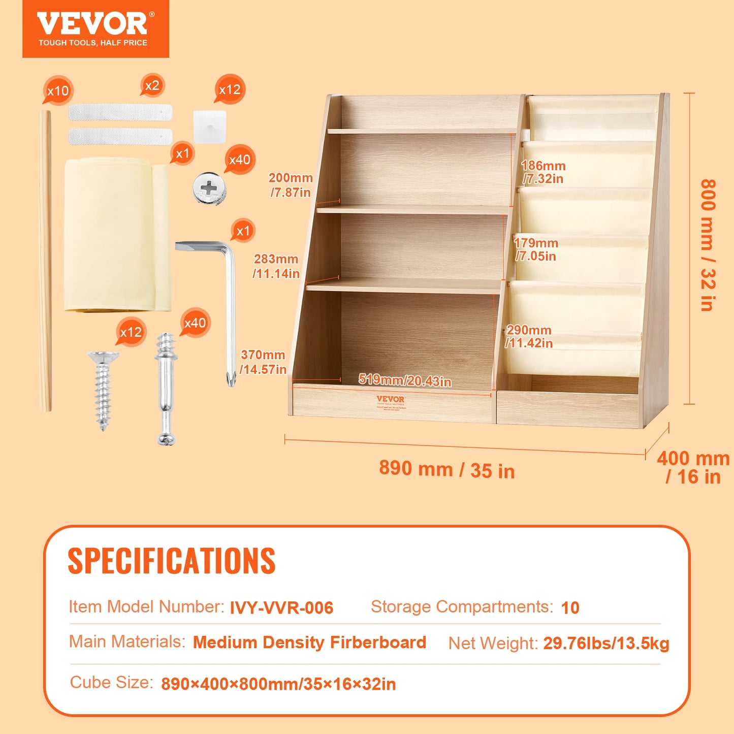 Kids Wooden Bookshelf