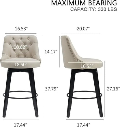 Swivel Bar Stools Set of 4, Linen Counter Height Bar Stool with Back, Upholstered Bar Stools for Kitchen Island, Dining, Cafe