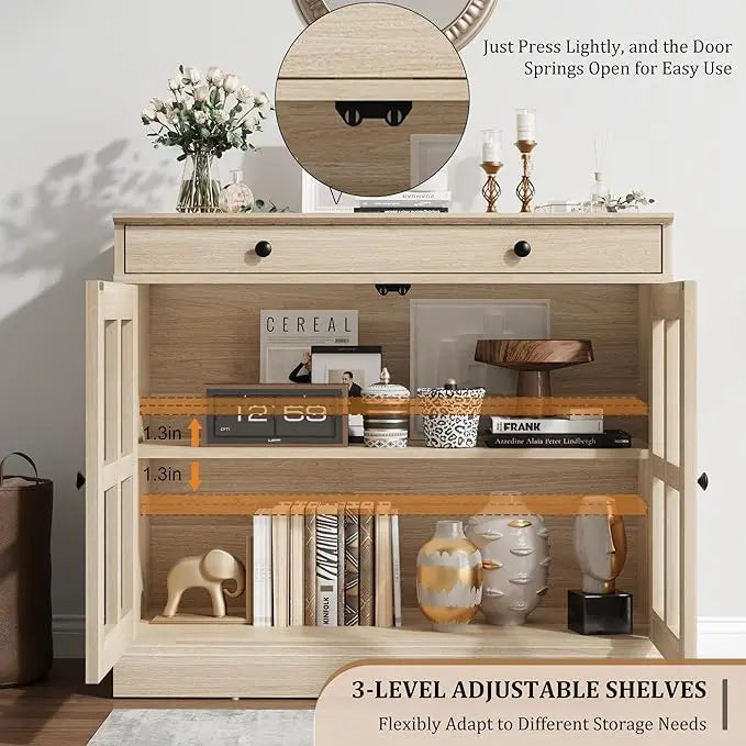 35.4" Oak Sideboard Buffet Cabinet