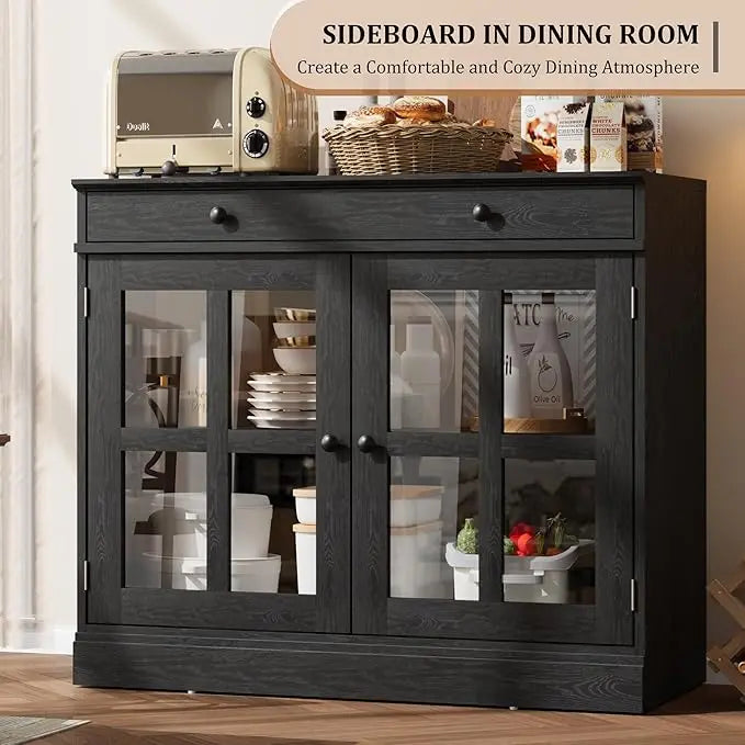 35.4" Oak Sideboard Buffet Cabinet