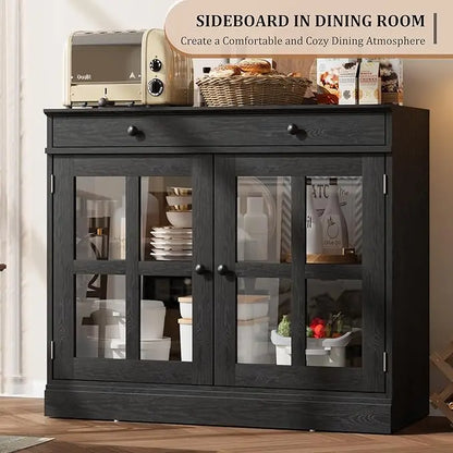 35.4" Oak Sideboard Buffet Cabinet