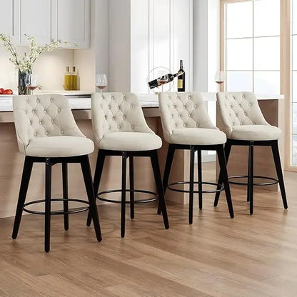 Swivel Bar Stools Set of 4, Linen Counter Height Bar Stool with Back, Upholstered Bar Stools for Kitchen Island, Dining, Cafe