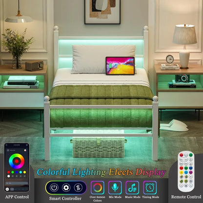 Twin Size Bed Frame with LED Lights