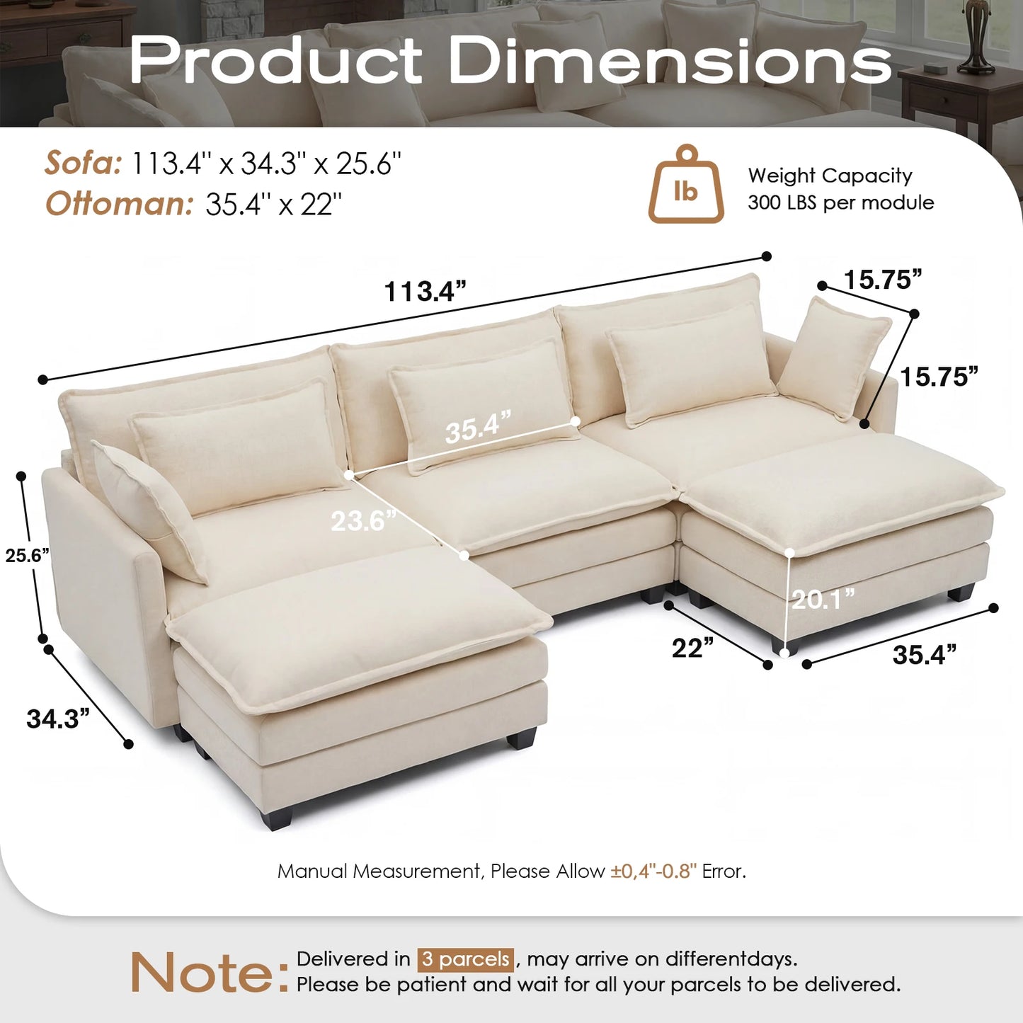 Modular Sectional Sofa with Ottoman