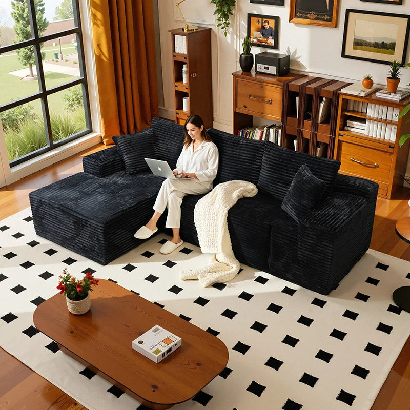 L-Shaped Living Room SofaMinimalist Deep Seat Design