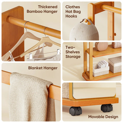 Full-Length Shatterproof HD Mirror Coat Rack Clothes for Bedroom Living Room Multi-Storage Mirror Stand