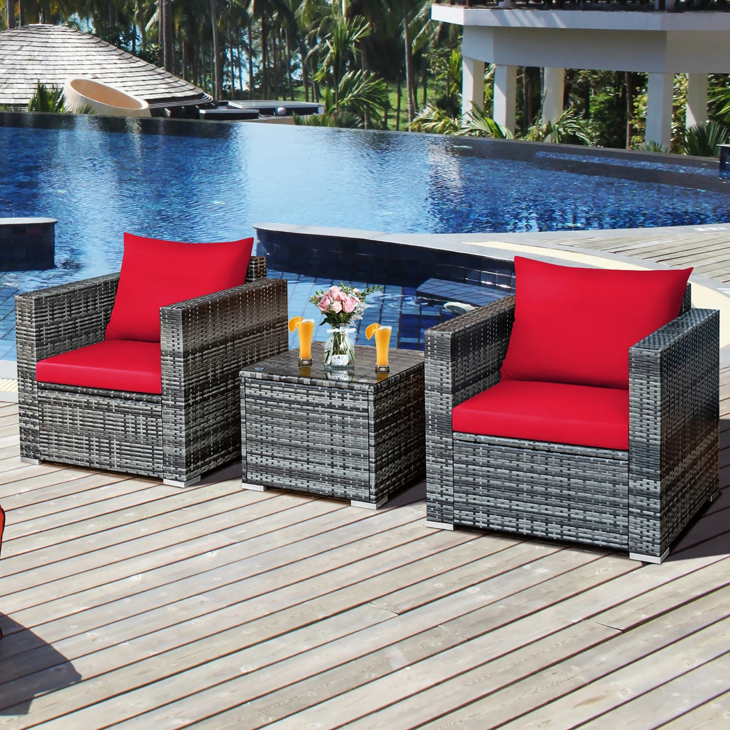 3 PC Bistro Set Red