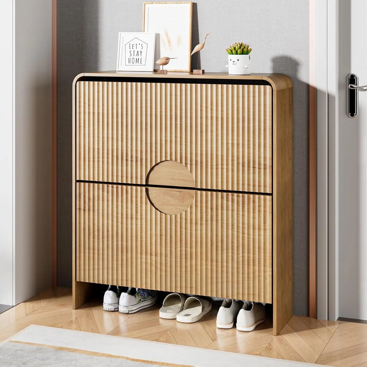 Narrow Shoe Cabinet for Entryway Doors