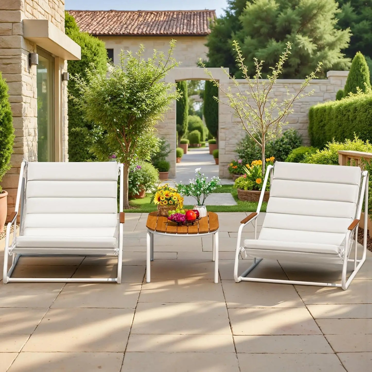 Teslin Chaise Lounge Chairs with Acacia Wood Side Table