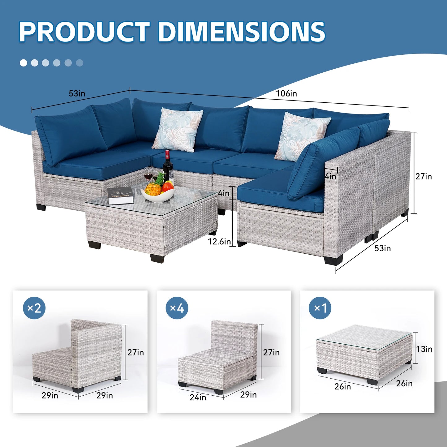 Outdoor Sectional Sofa PE Patio with