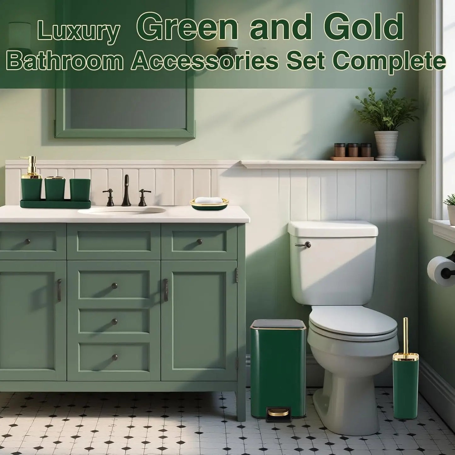 Green and Gold Bathroom Set
