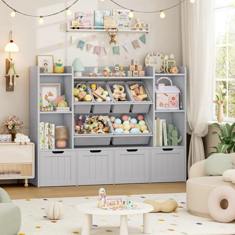 Kids Bookshelf Playroom Storage Cabinet