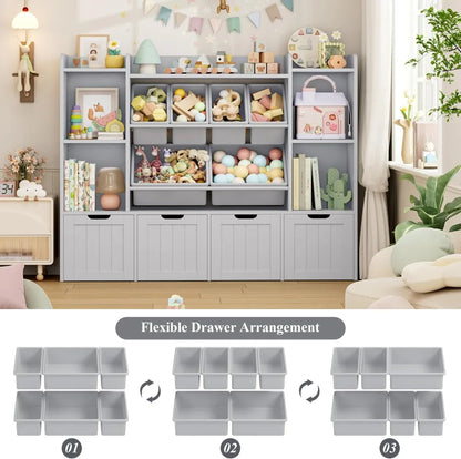 Kids Bookshelf Playroom Storage Cabinet