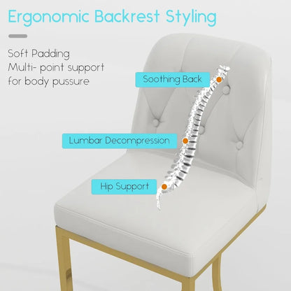 24"Counter Height Bar Stools Set of 4, White Counter Stools with Back and Gold Metal Frame, Modern Luxury Barstools with Footres