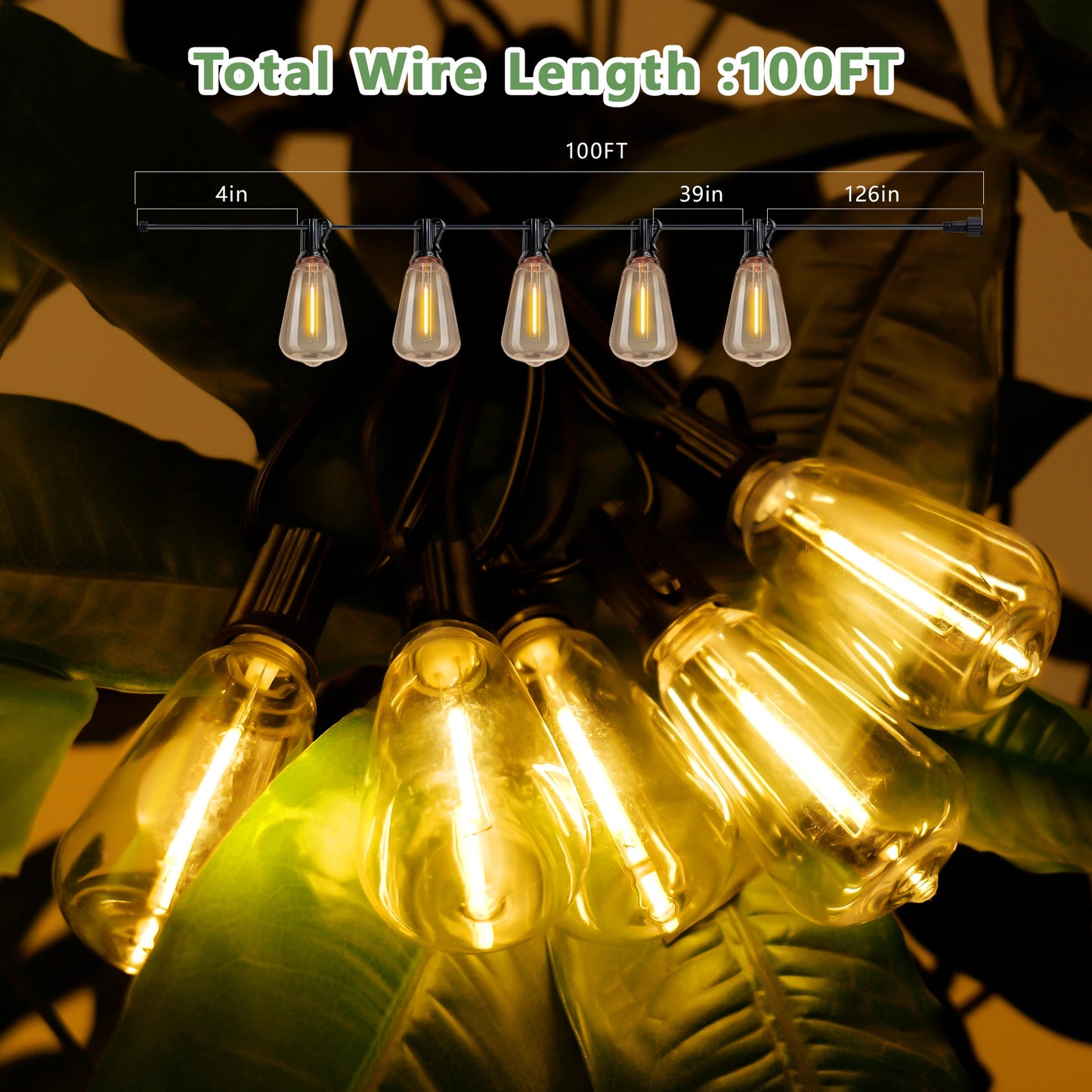100FT Solar Outdoor String Lights