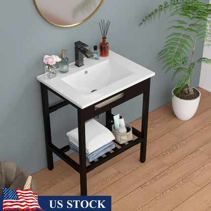 Ceramic Console Sink Set Bracket Drain Kit White/fwlink Tap Shelf Console Area