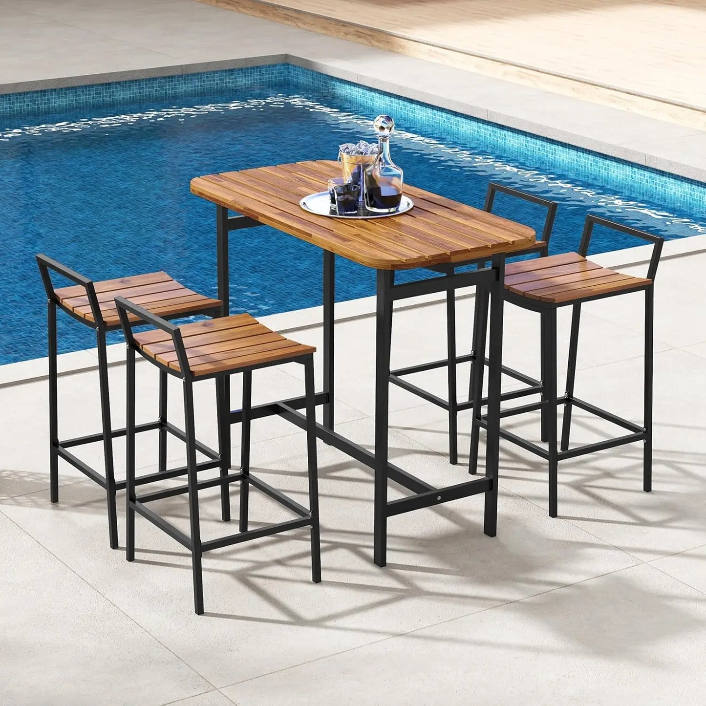 Table Set for 4 with Metal Frame & Footrest