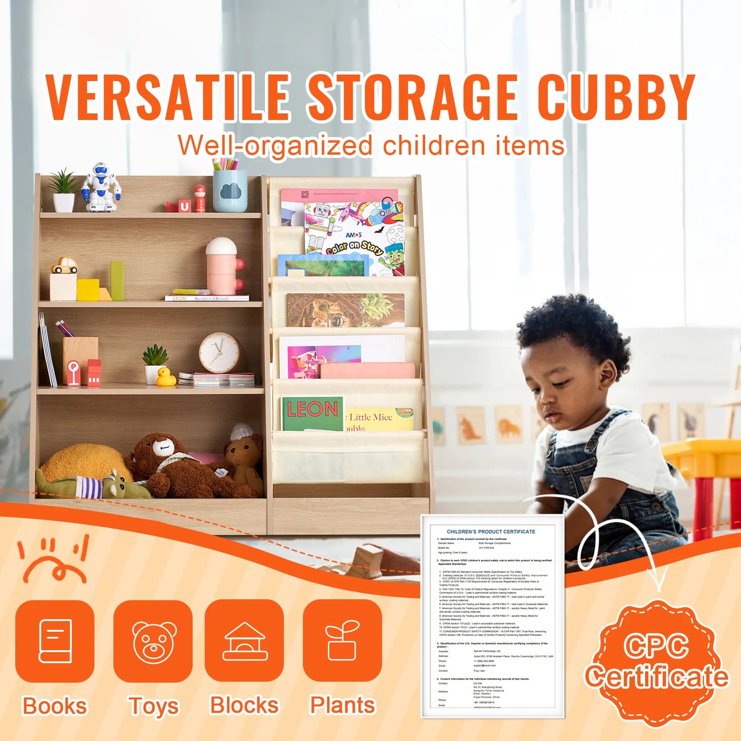 Kids Wooden Bookshelf