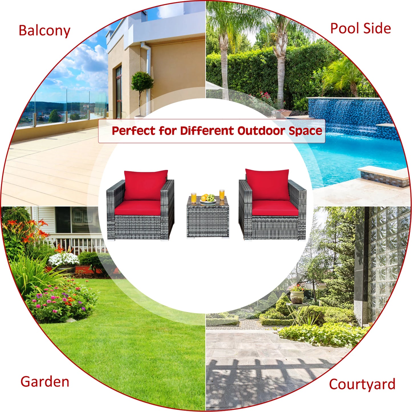 3 PC Bistro Set Red