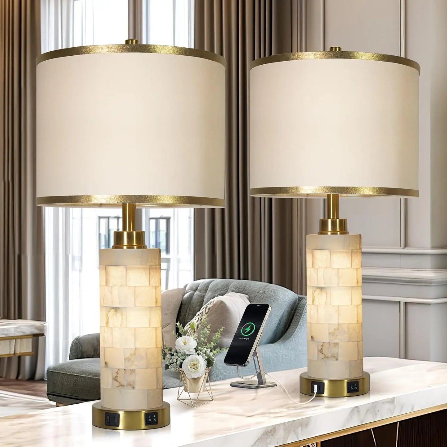 Alabaster Table Lamps Set