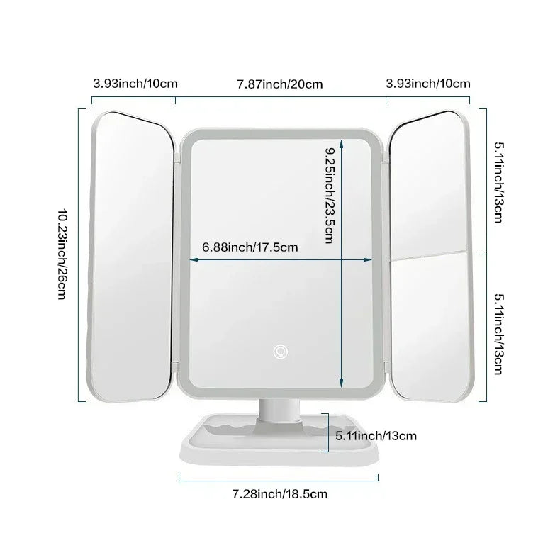 Trifold Makeup Mirror with LED lights