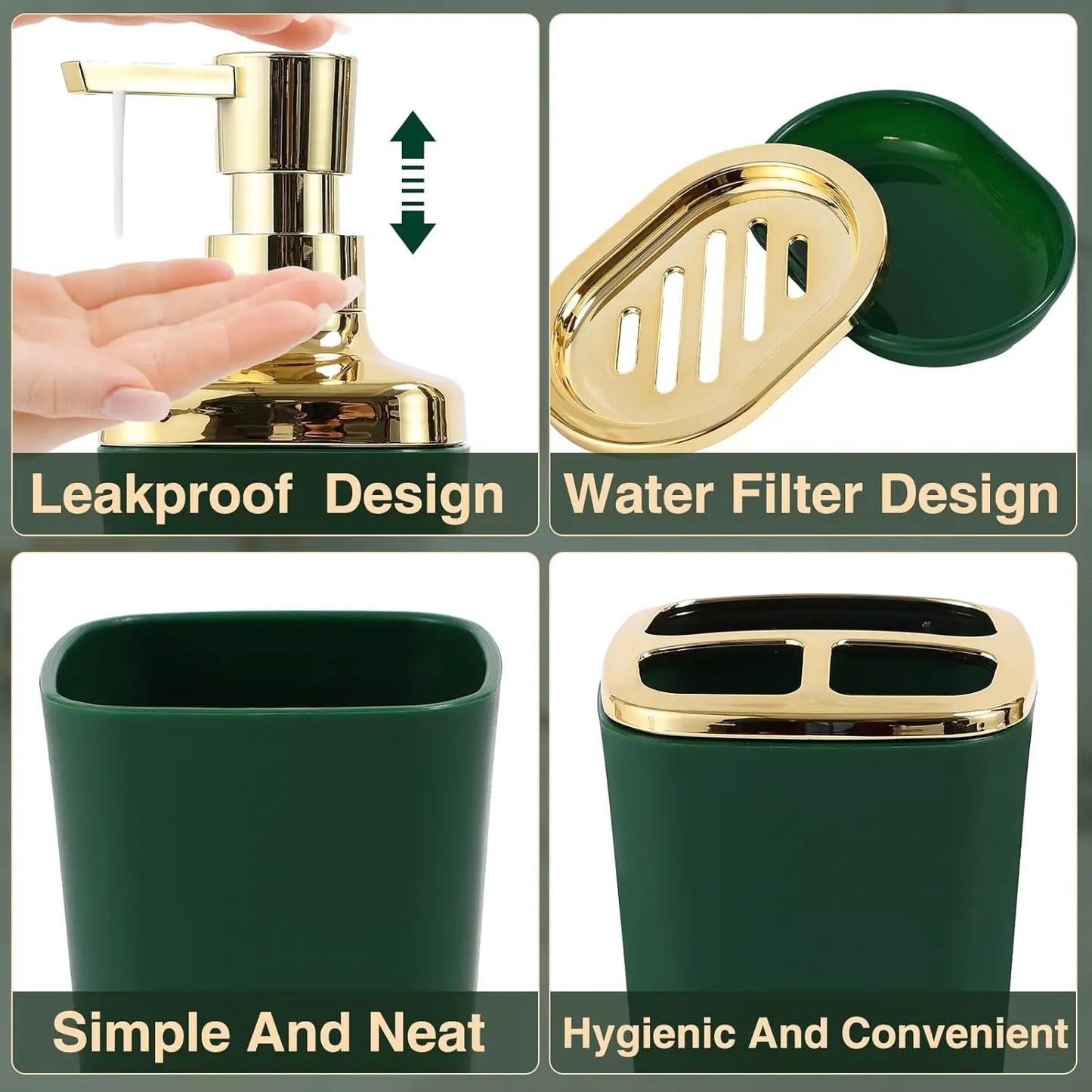 Green and Gold Bathroom Set