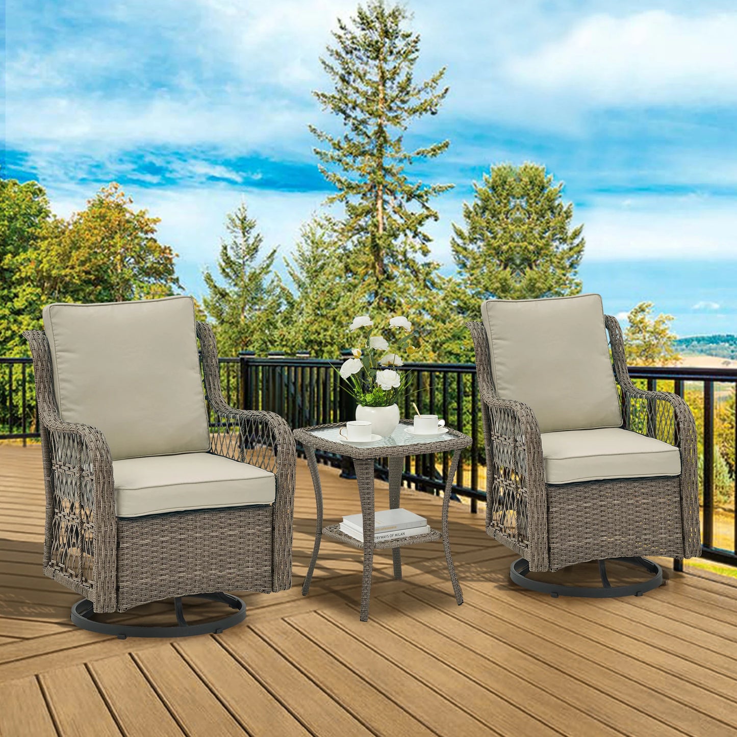 Wicker Swivel Chair Set