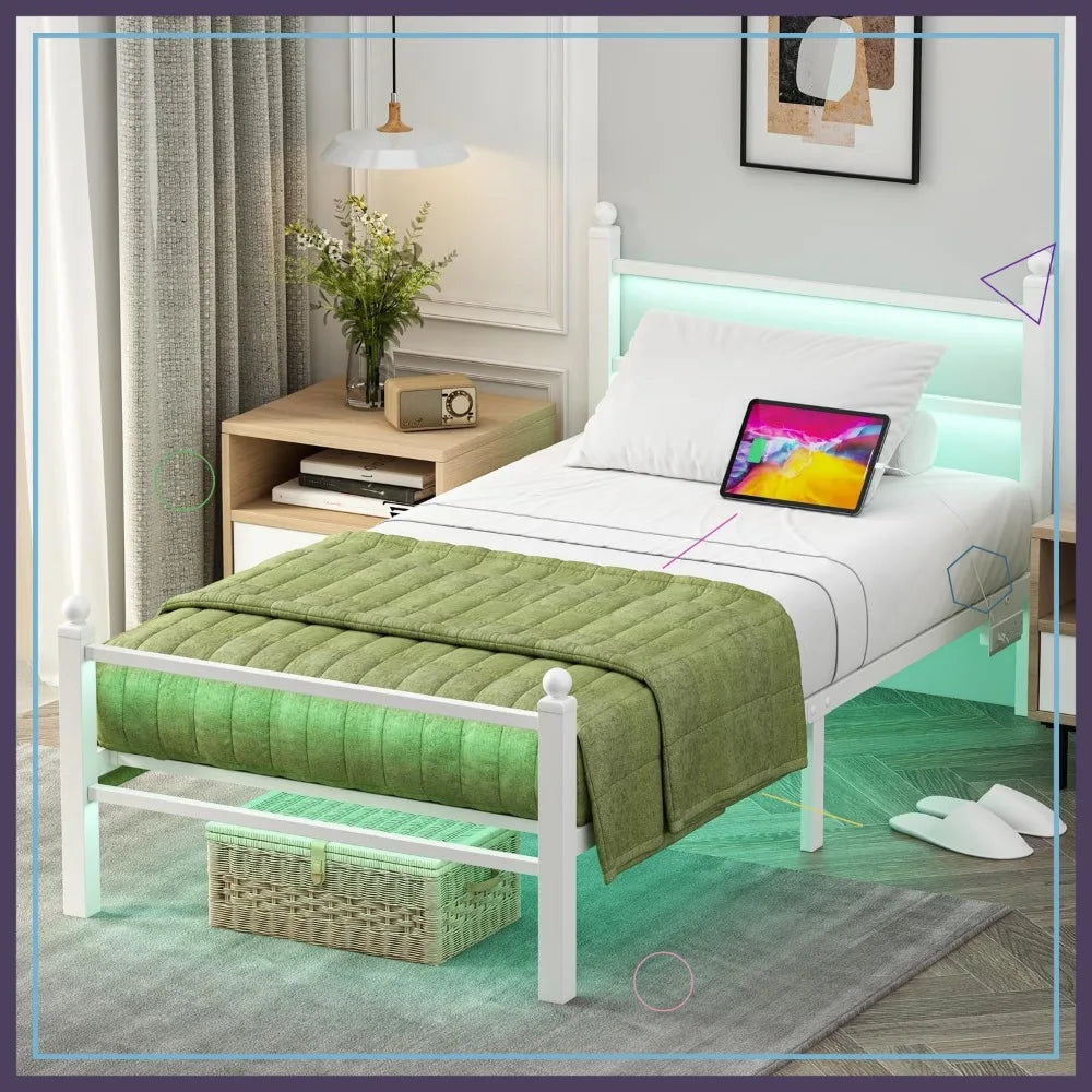 Twin Size Bed Frame with LED Lights