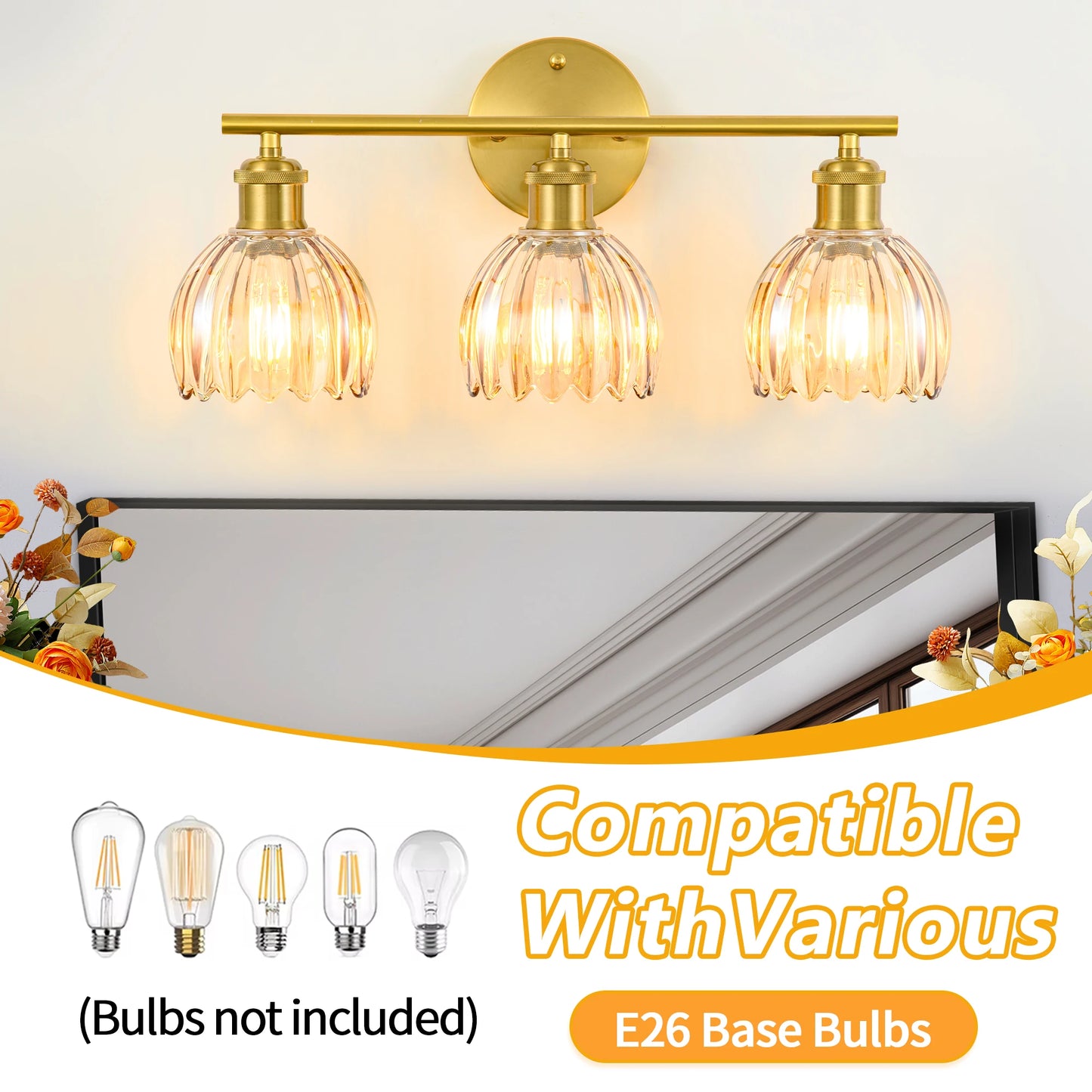 Floral Tulip Glass Shade for Mirror Front Lamp