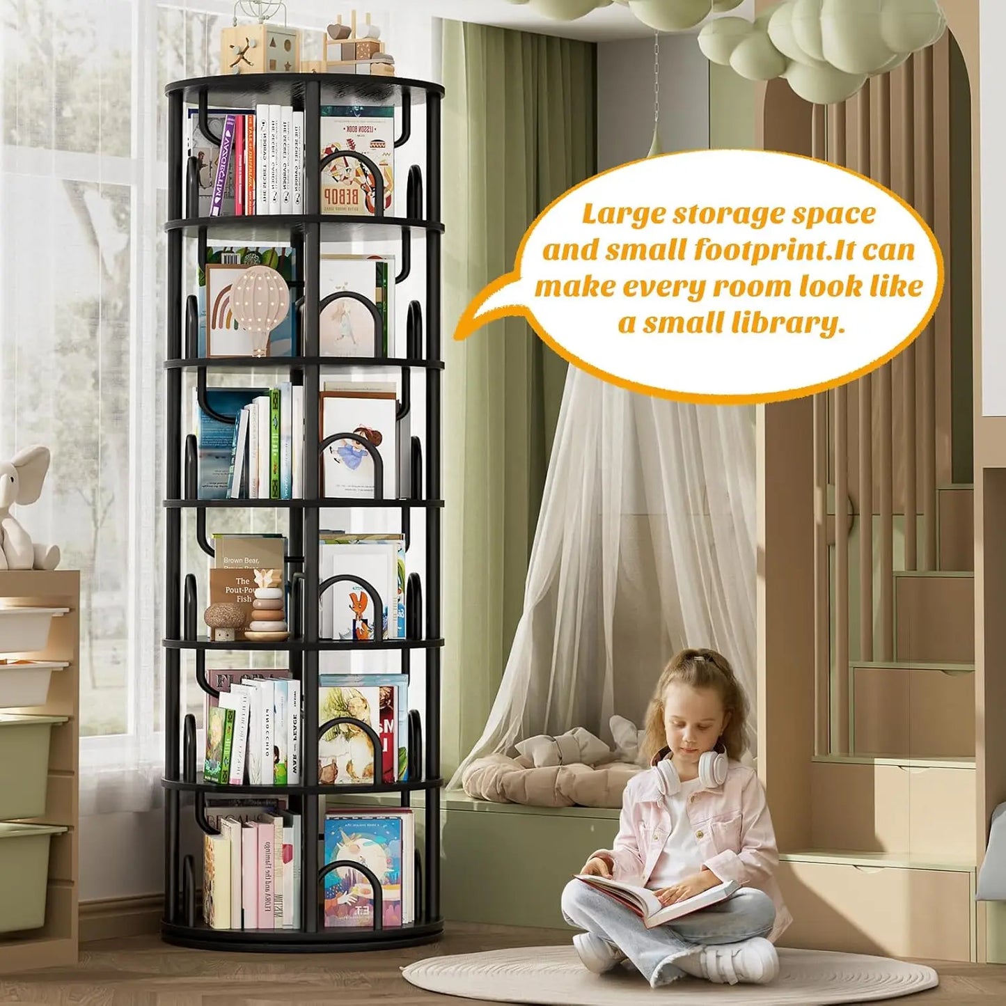 6-Tier Rotating Bookshelf Tower