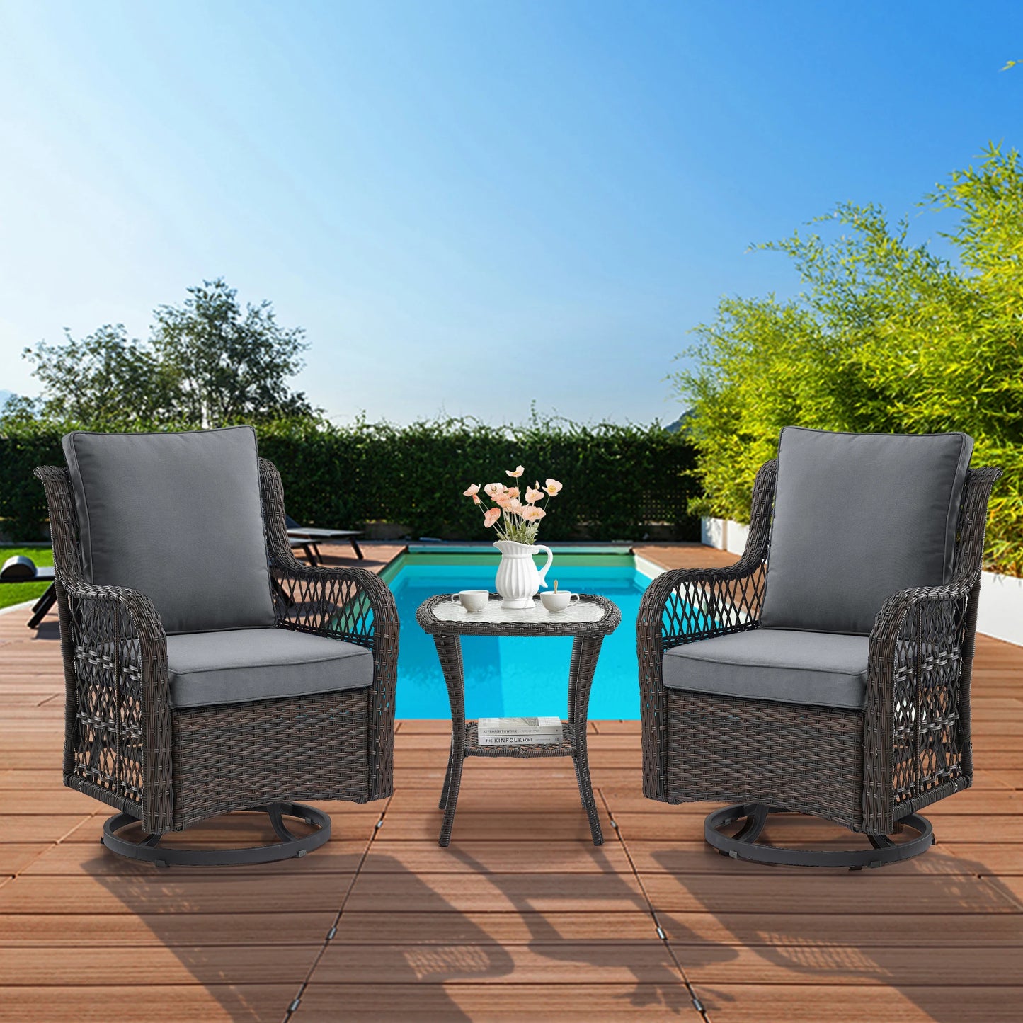Wicker Swivel Chair Set