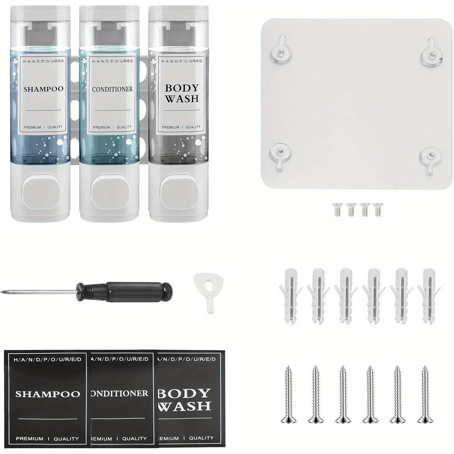 Wall-mounted   3-in-1 Shampoo and Conditioner Dispenser